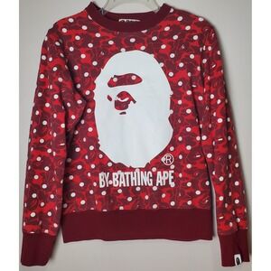 BAPE A Bathing Ape Red ABC‎ Dot Camo Crewneck Sweatshirt Polka Dot Small Cotton